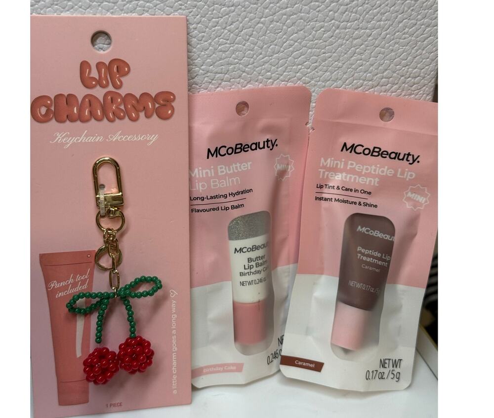 Line Modern Lip Charms Keychain Accessory with TWO MCoBeauty Mini Lippies - NEW